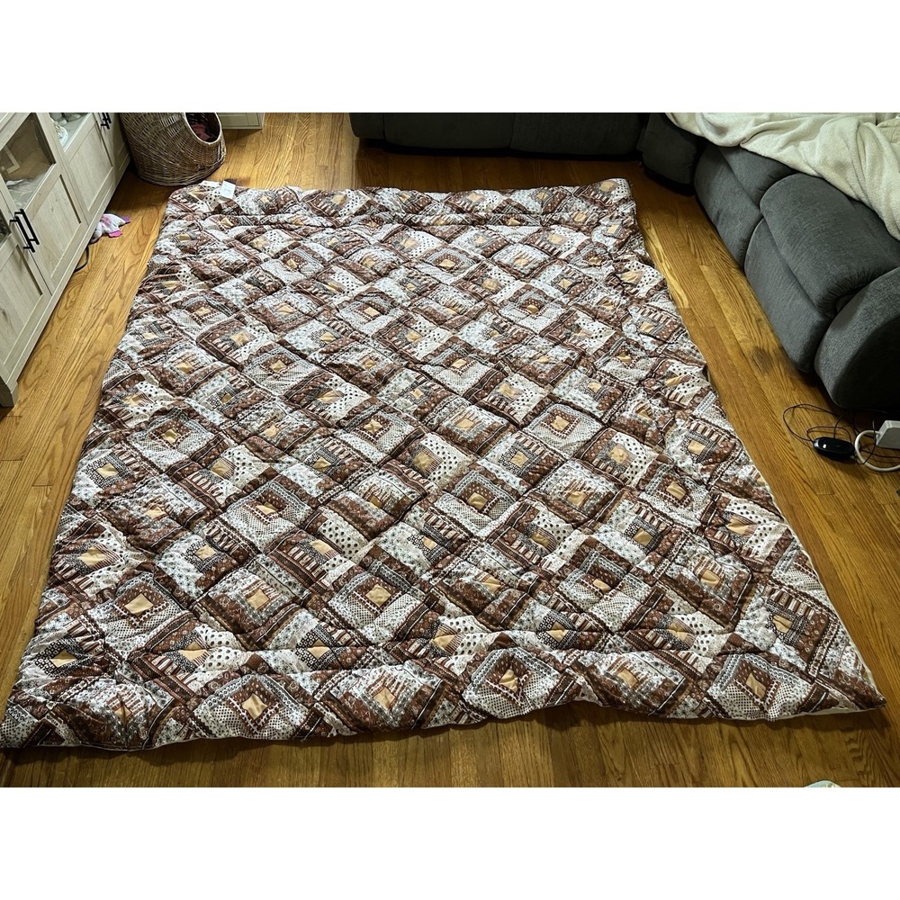 Vintage Crown Crafts Classics Full/Queen Comforter Brown Patchwork USA
